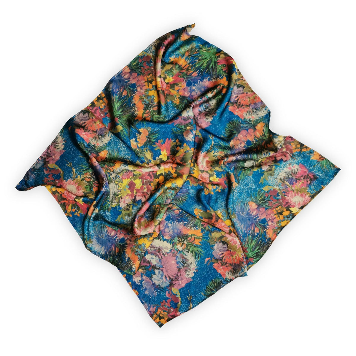 Natalie Anderson royal blue brush stroke floral motif satin scarf