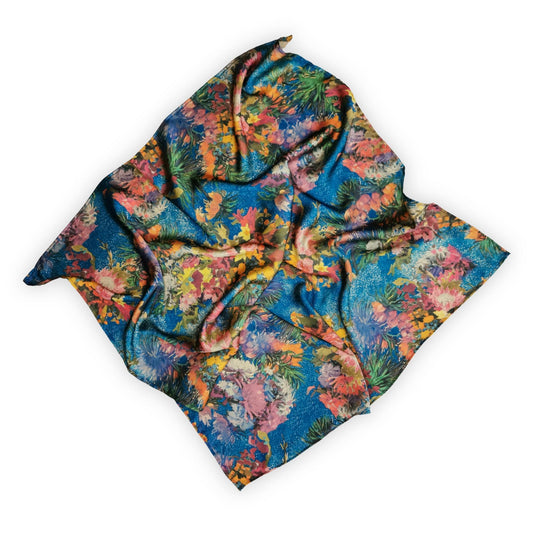 Natalie Anderson royal blue brush stroke floral motif satin scarf